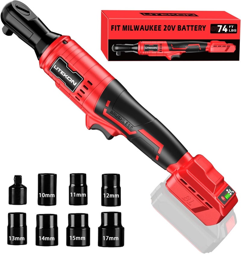 LITEKON Cordless Ratchet Wrench Set Compatible with Mil-Waukee 20V Max Battery (No Battery) - 74Ft-lbs 650 RPM High Power 3/8-inch Brushless Electric Power Ratchet Wrench Tool with LED Light - Image 1